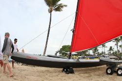 Blessing of sailing canoe on beach